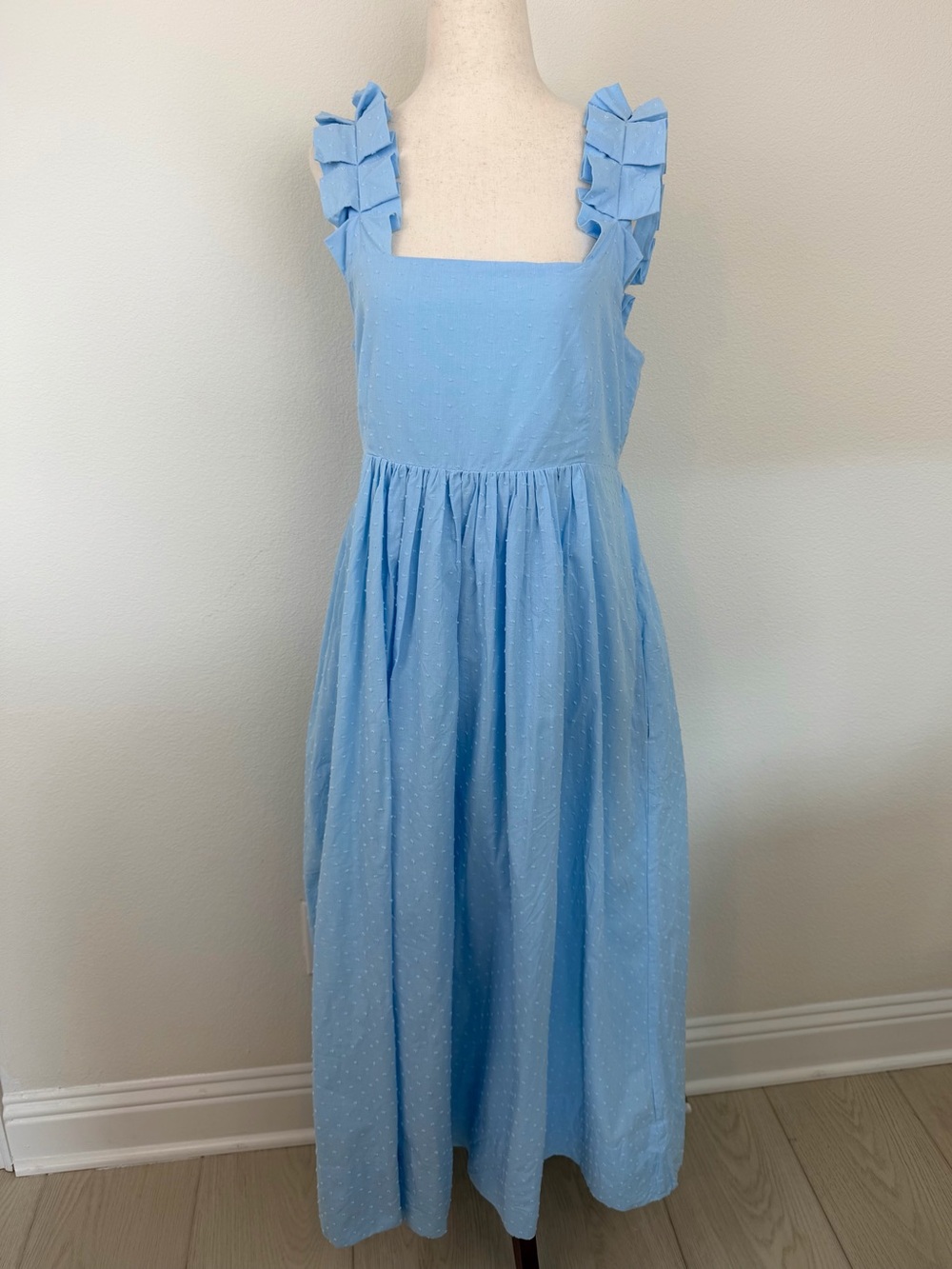 LAKE Lolly Cotton Midi Dress in Morning Blue Size Medium - Picture 3 of 14